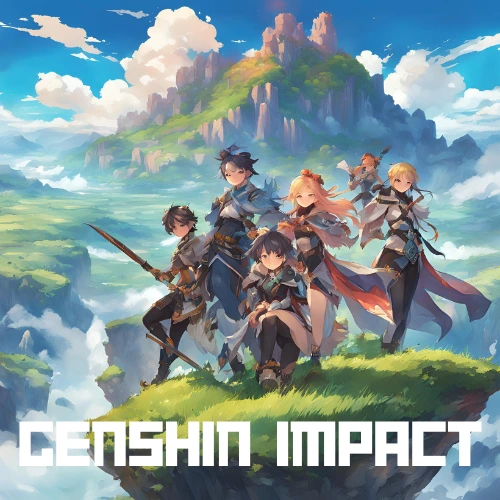 Genshin Impact characters standing on a mountain