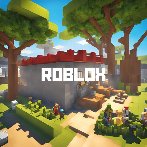 Roblox characters building a house logo